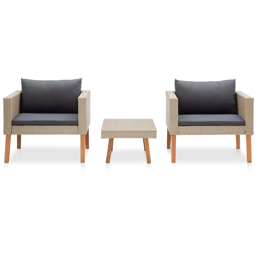 Vidaxl 3-delige loungeset met kussens poly rattan beige