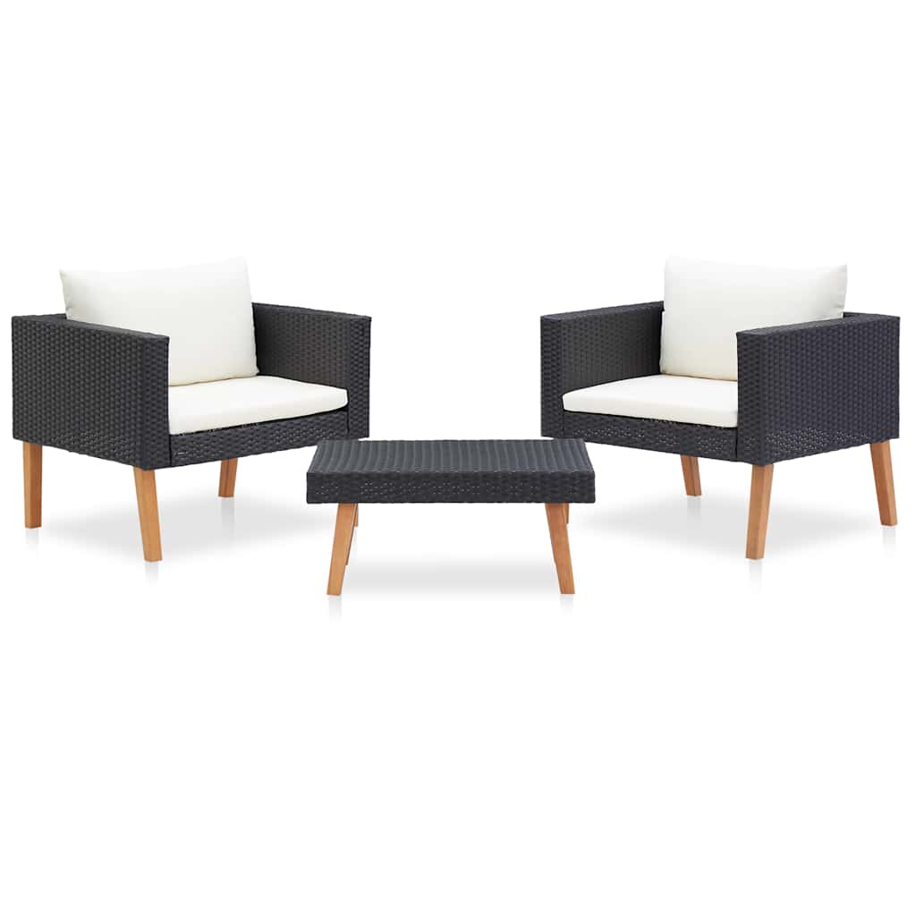 Vidaxl 3-delige loungeset met kussens poly rattan zwart