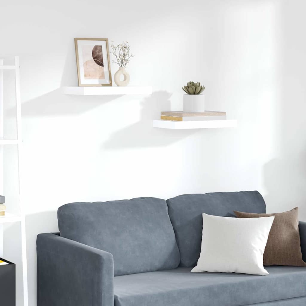 Vidaxl wandschappen zwevend 2 st 40x23x3,8 cm mdf hoogglans wit