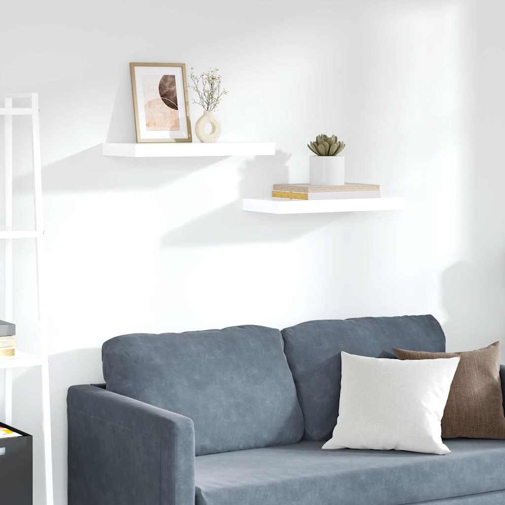 Vidaxl wandschappen zwevend 2 st 50x23x3,8 cm mdf hoogglans wit