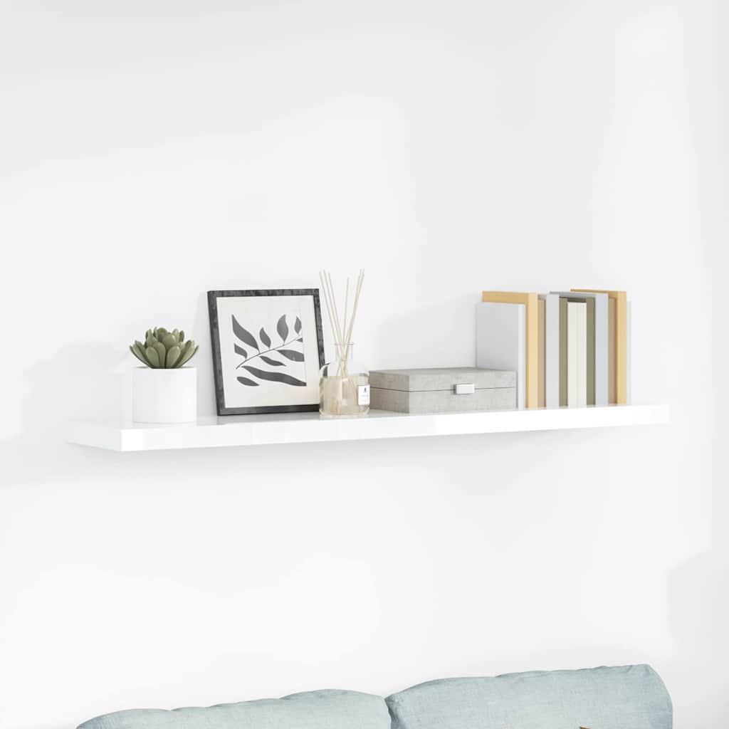 Vidaxl wandschap zwevend 120x23,5x3,8 cm mdf hoogglans wit
