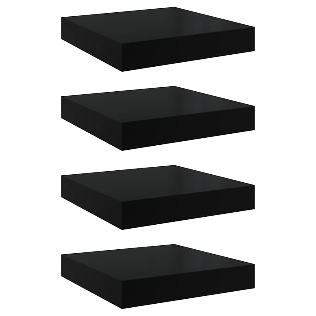 Vidaxl wandschappen zwevend 4 st 23x23,5x3,8 cm mdf hoogglans zwart