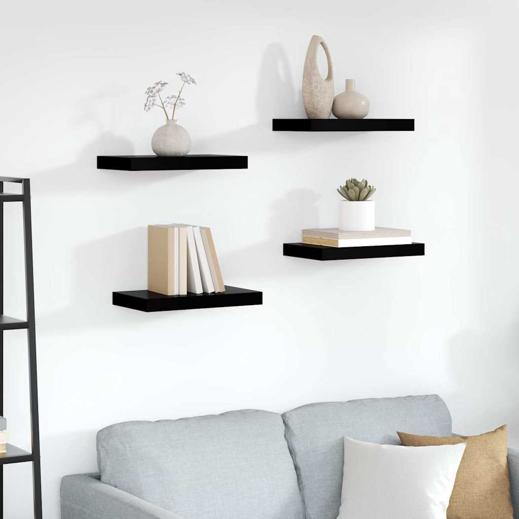 Vidaxl wandschappen zwevend 4 st 40x23x3,8 cm mdf hoogglans zwart