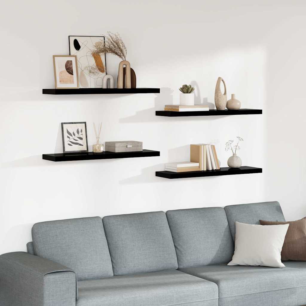 Vidaxl wandschappen zwevend 4 st 90x23,5x3,8 cm mdf hoogglans zwart