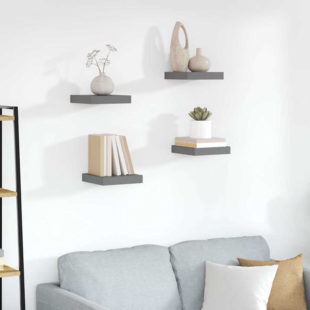 Vidaxl wandschappen zwevend 4 st 23x23,5x3,8 cm mdf hoogglans grijs