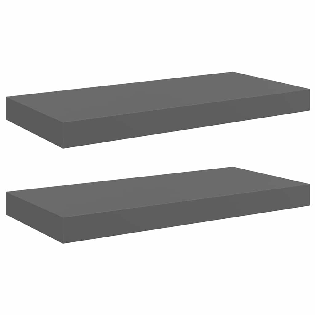 Vidaxl wandschappen zwevend 2 st 50x23x3,8 cm mdf hoogglans grijs