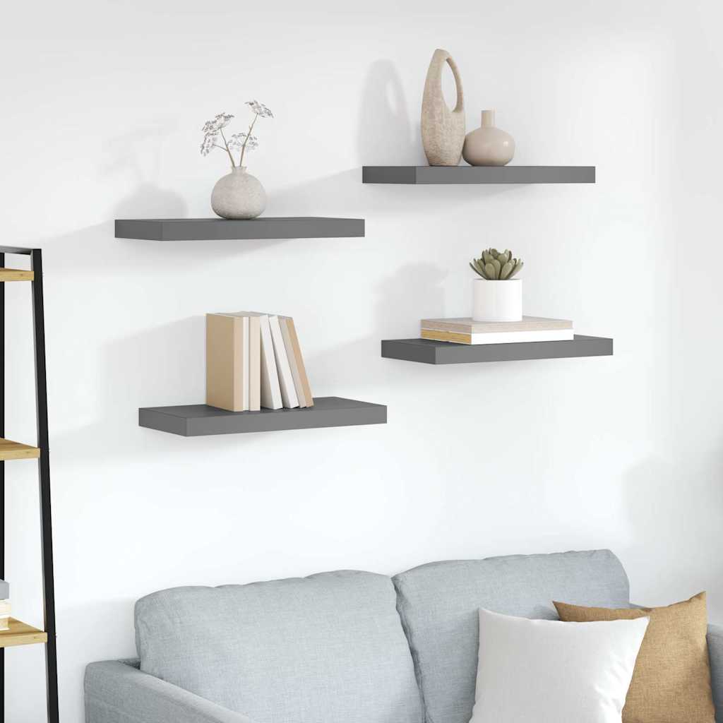Vidaxl wandschappen zwevend 4 st 50x23x3,8 cm mdf hoogglans grijs
