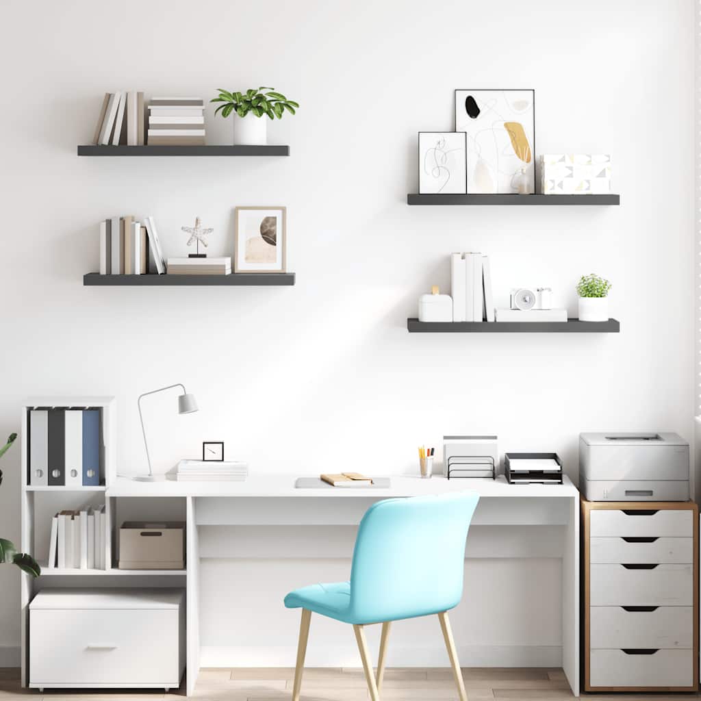 Vidaxl wandschappen zwevend 4 st 80x23,5x3,8 cm mdf hoogglans grijs