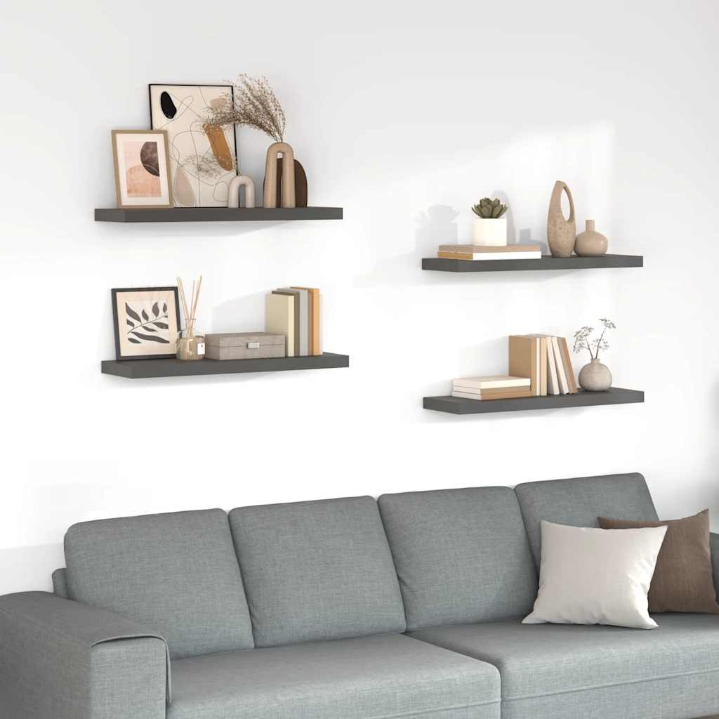 Vidaxl wandschappen zwevend 4 st 80x23,5x3,8 cm mdf hoogglans grijs