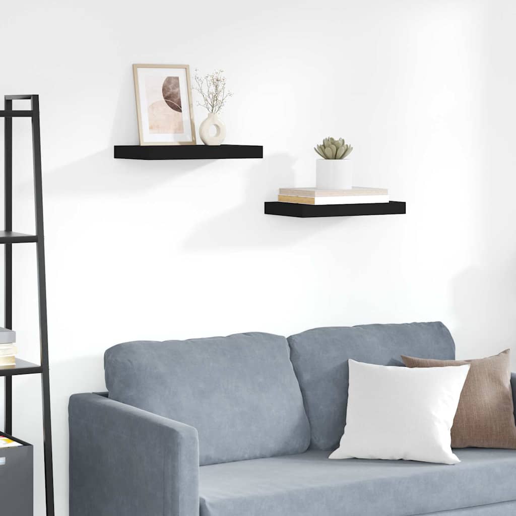Vidaxl wandschappen zwevend 2 st 40x23x3,8 cm mdf zwart
