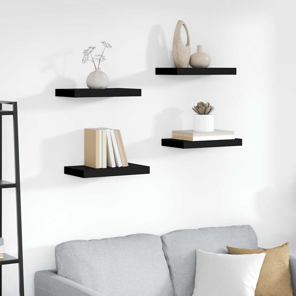 Vidaxl wandschappen zwevend 4 st 40x23x3,8 cm mdf zwart