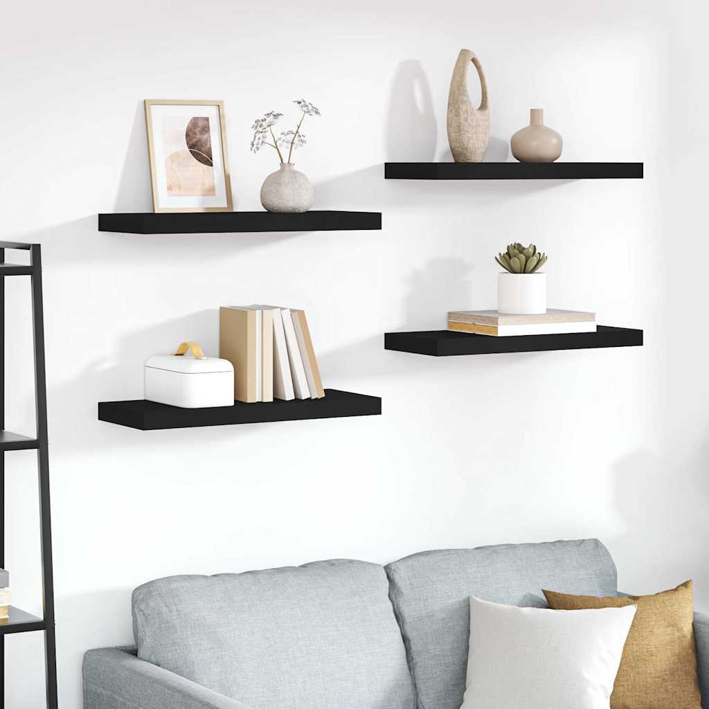 Vidaxl wandschappen zwevend 4 st 60x23,5x3,8 cm mdf zwart