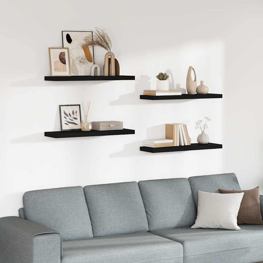 Vidaxl wandschappen zwevend 4 st 80x23,5x3,8 cm mdf zwart