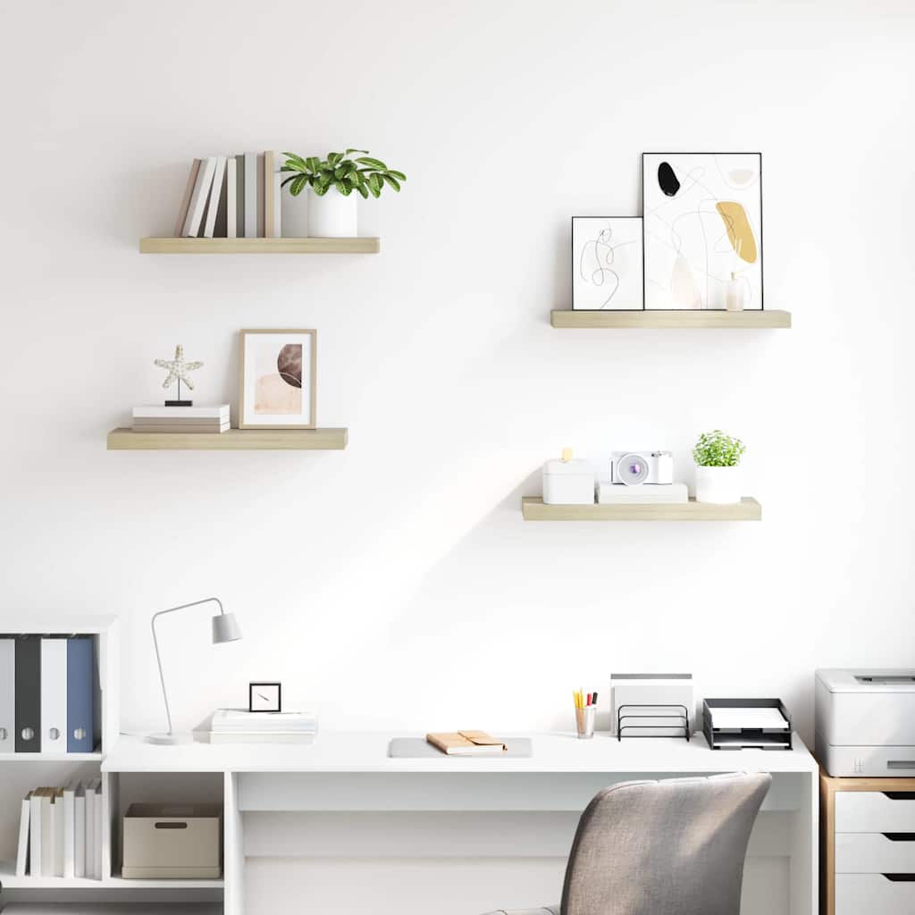 Vidaxl wandschappen zwevend 4 st 60x23,5x3,8 cm mdf eikenkleurig