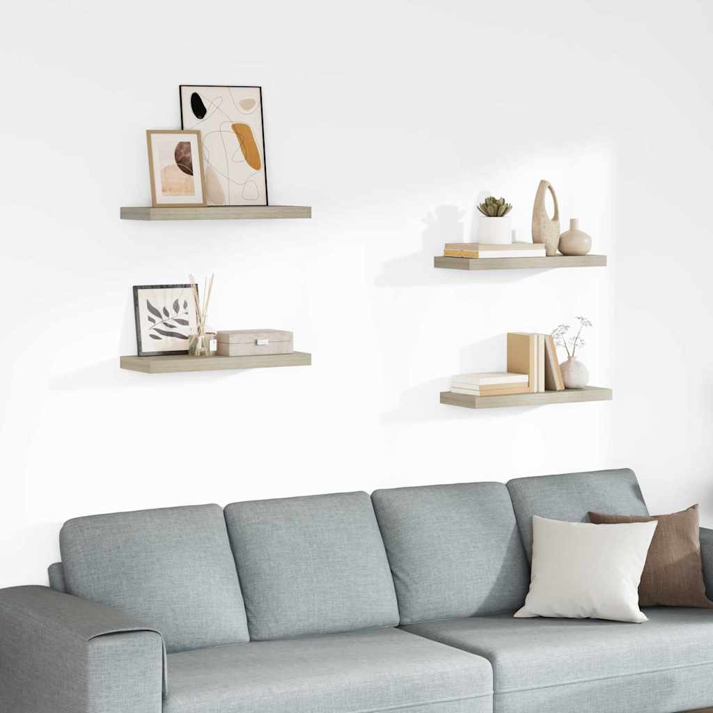 Vidaxl wandschappen zwevend 4 st 60x23,5x3,8 cm mdf eikenkleurig