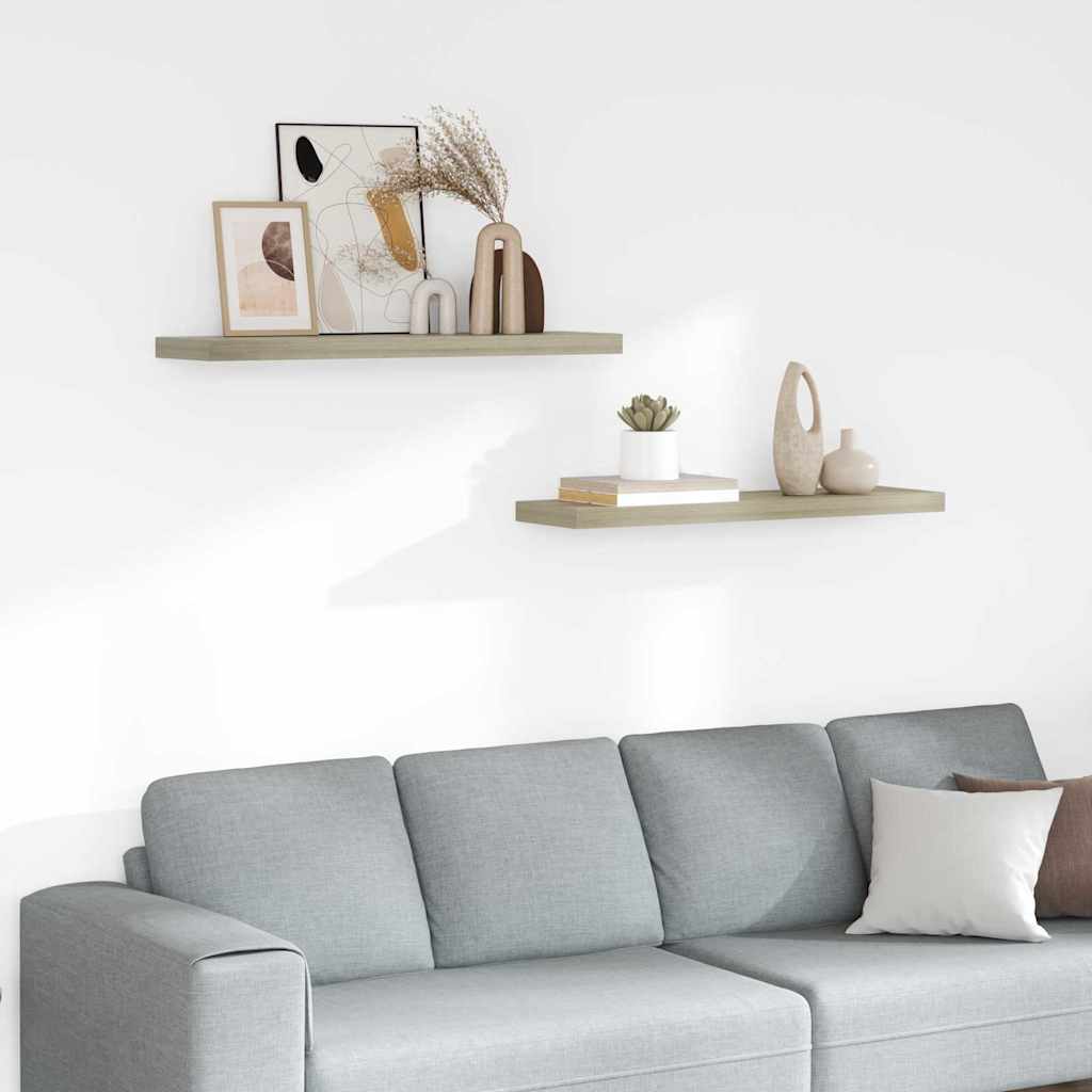 Vidaxl wandschappen zwevend 2 st 90x23,5x3,8 cm mdf eikenkleurig