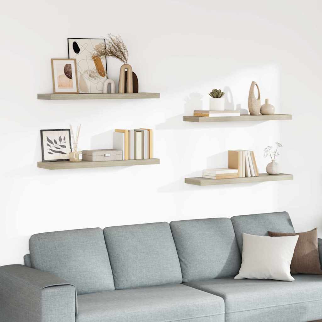 Vidaxl wandschappen zwevend 4 st 90x23,5x3,8 cm mdf eikenkleurig
