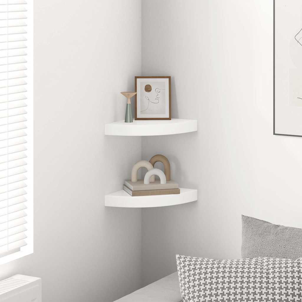 Vidaxl zwevende hoekplanken 2 st hoogglans wit 25x25x3,8 cm mdf
