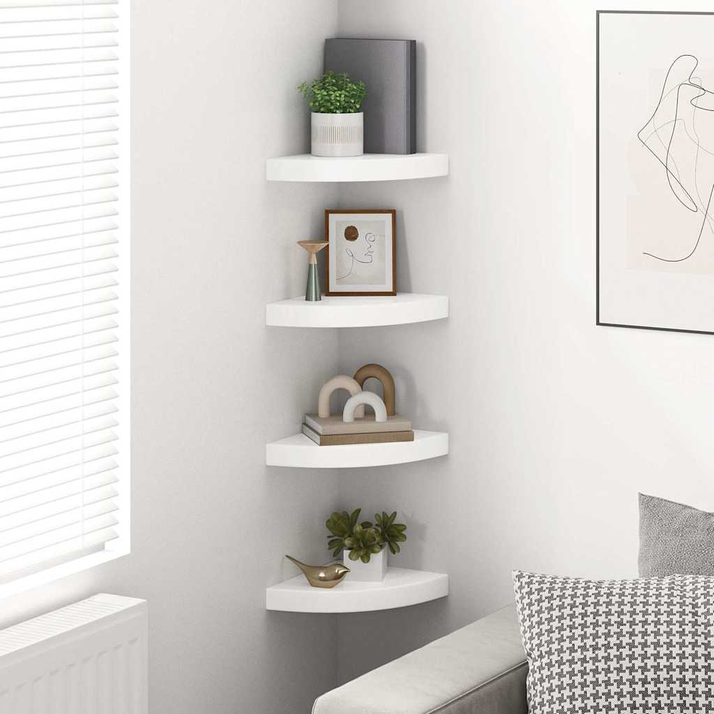 Vidaxl zwevende hoekplanken 4 st hoogglans wit 25x25x3,8 cm mdf