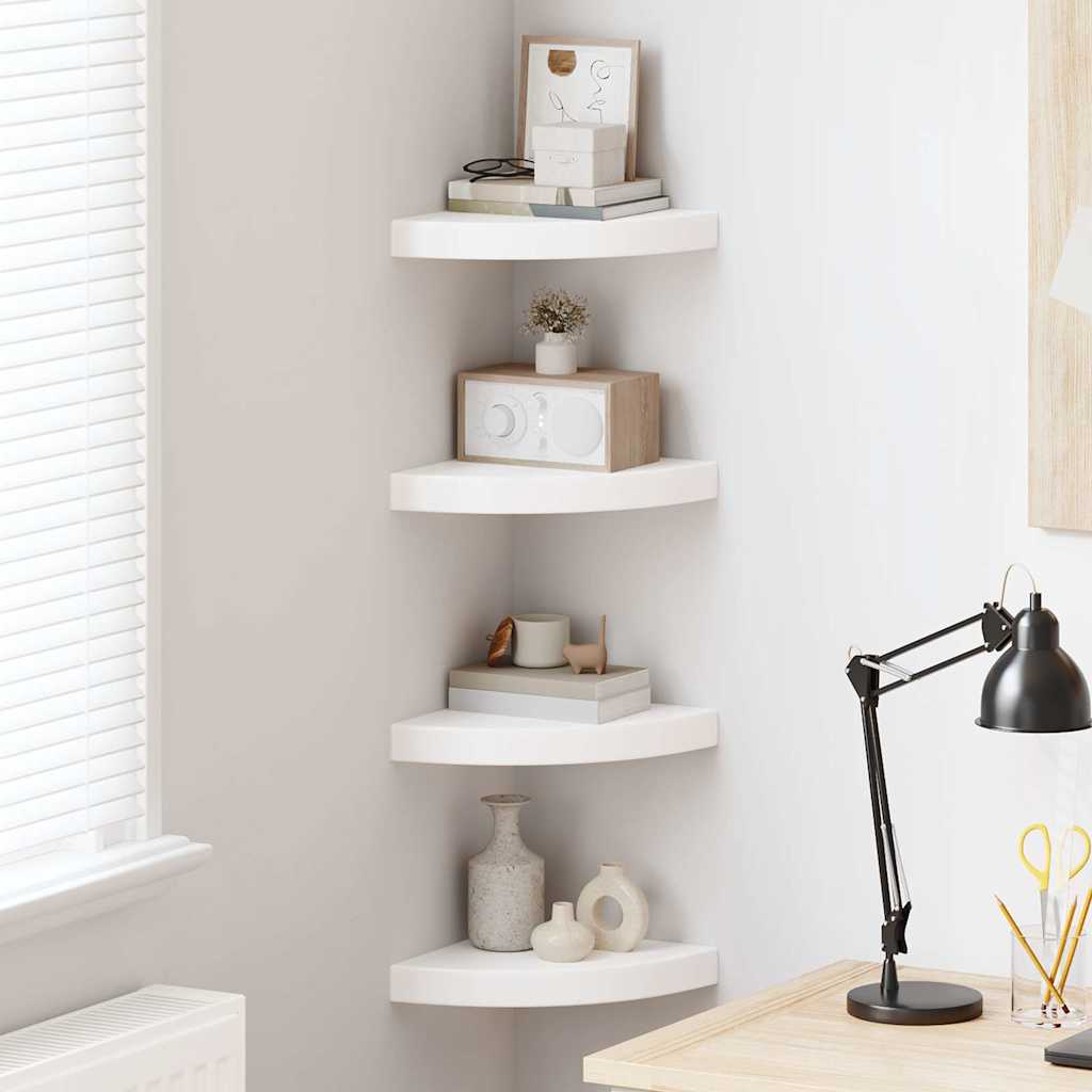 Vidaxl zwevende hoekplanken 4 st hoogglans wit 25x25x3,8 cm mdf