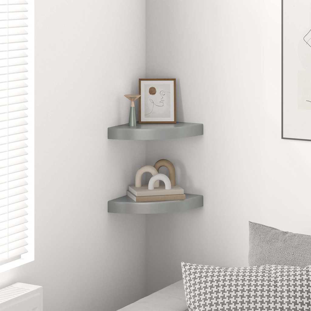 Vidaxl hoekschappen zwevend 2 st 25x25x3,8 cm mdf hoogglans grijs