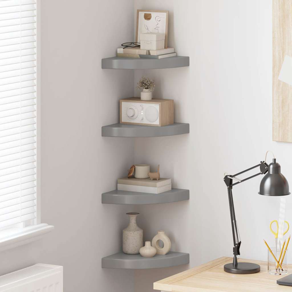 Vidaxl hoekschappen zwevend 4 st 25x25x3,8 cm mdf hoogglans grijs