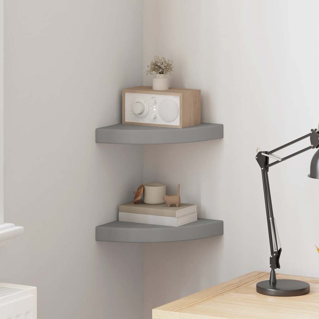 Vidaxl hoekschappen zwevend 2 st 25x25x3,8 cm mdf grijs