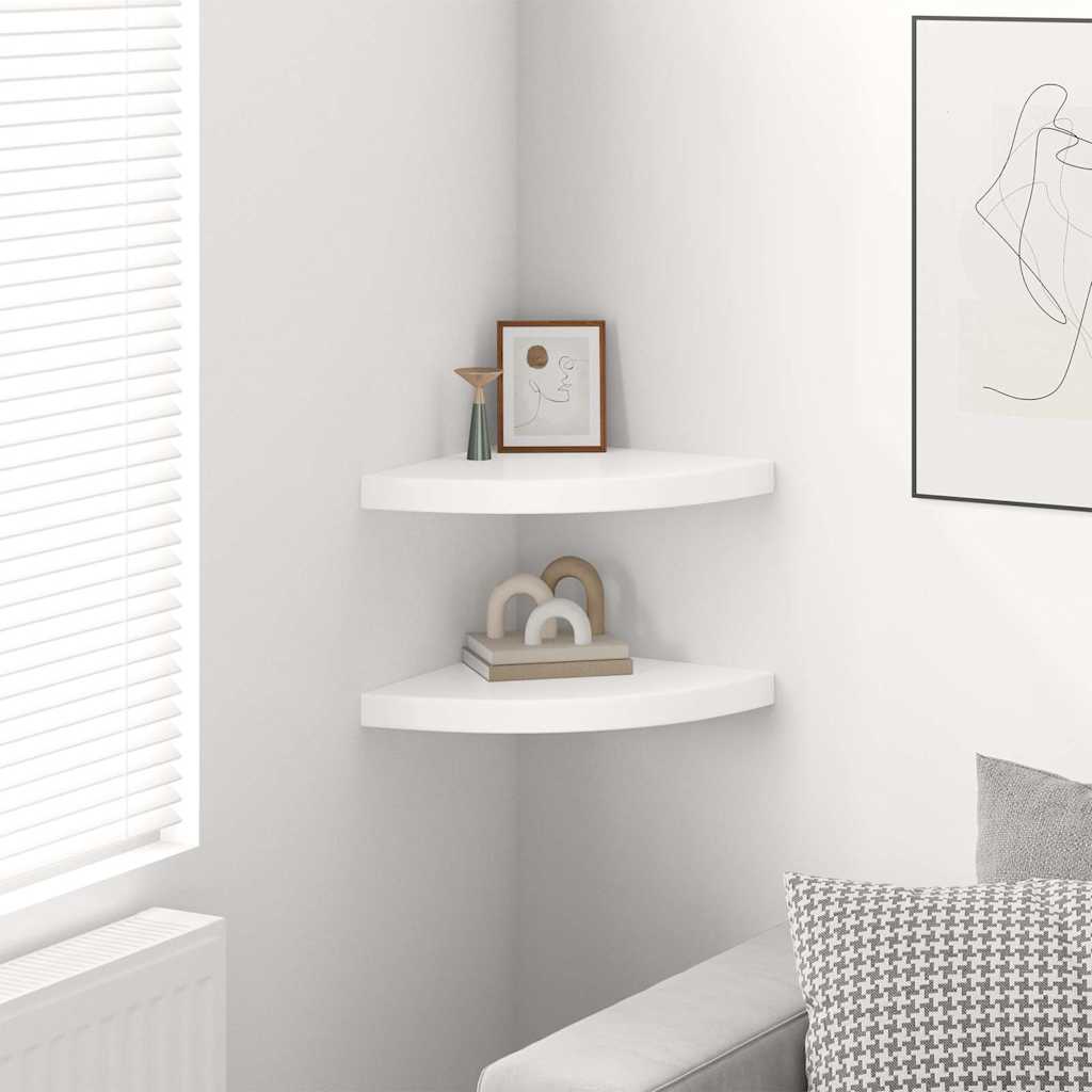 Vidaxl hoekschappen zwevend 2 st 35x35x3,8 cm mdf hoogglans wit