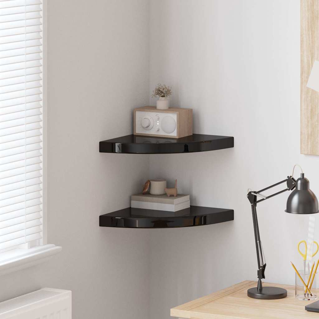 Vidaxl hoekschappen zwevend 2 st 35x35x3,8 cm mdf hoogglans zwart