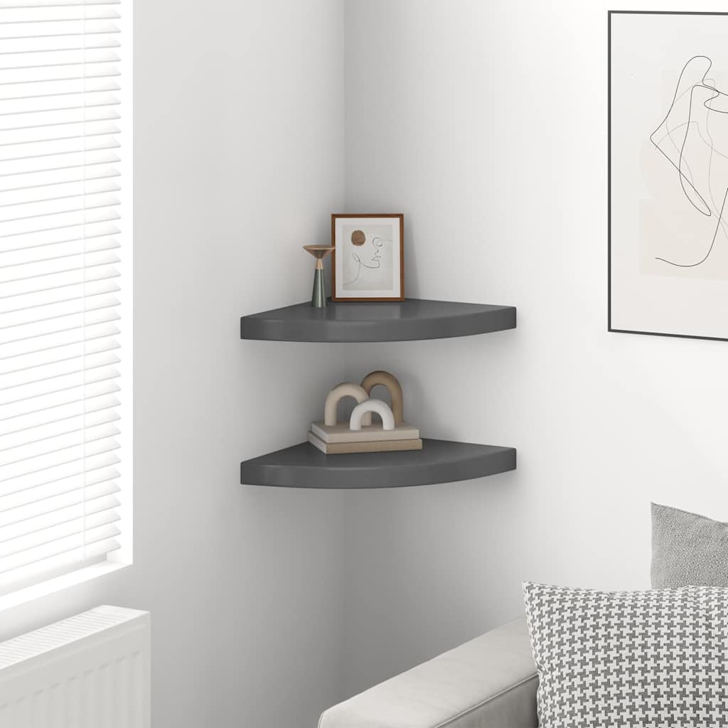 Vidaxl hoekschappen zwevend 2 st 35x35x3,8 cm mdf hoogglans grijs