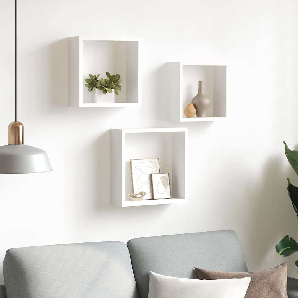 Vidaxl wandschappen kubus 3 st mdf wit