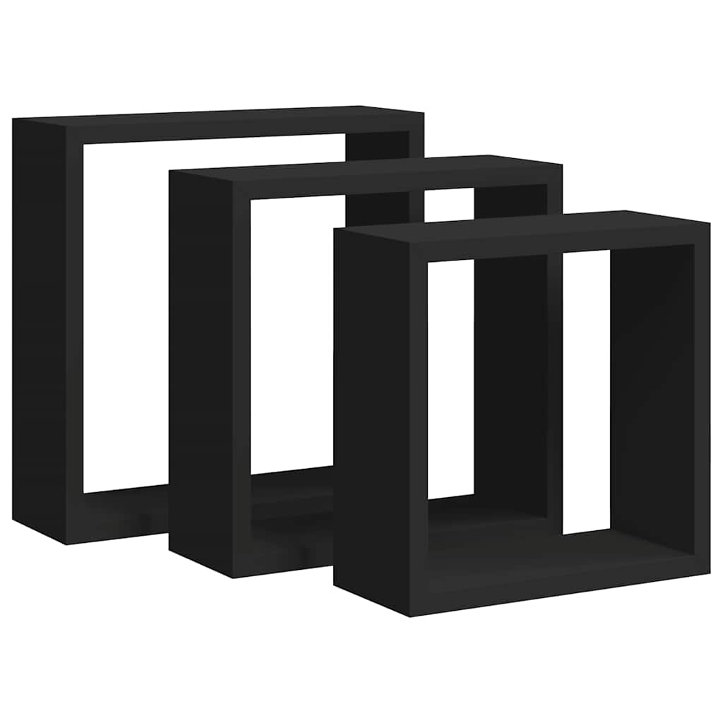 Vidaxl wandschappen kubus 3 st mdf zwart