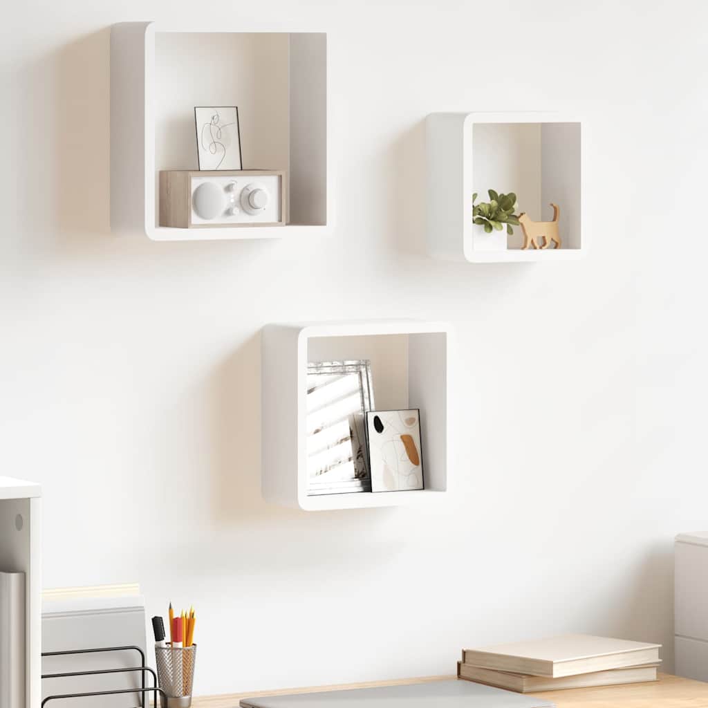Vidaxl wandschappen kubus 3 st mdf wit