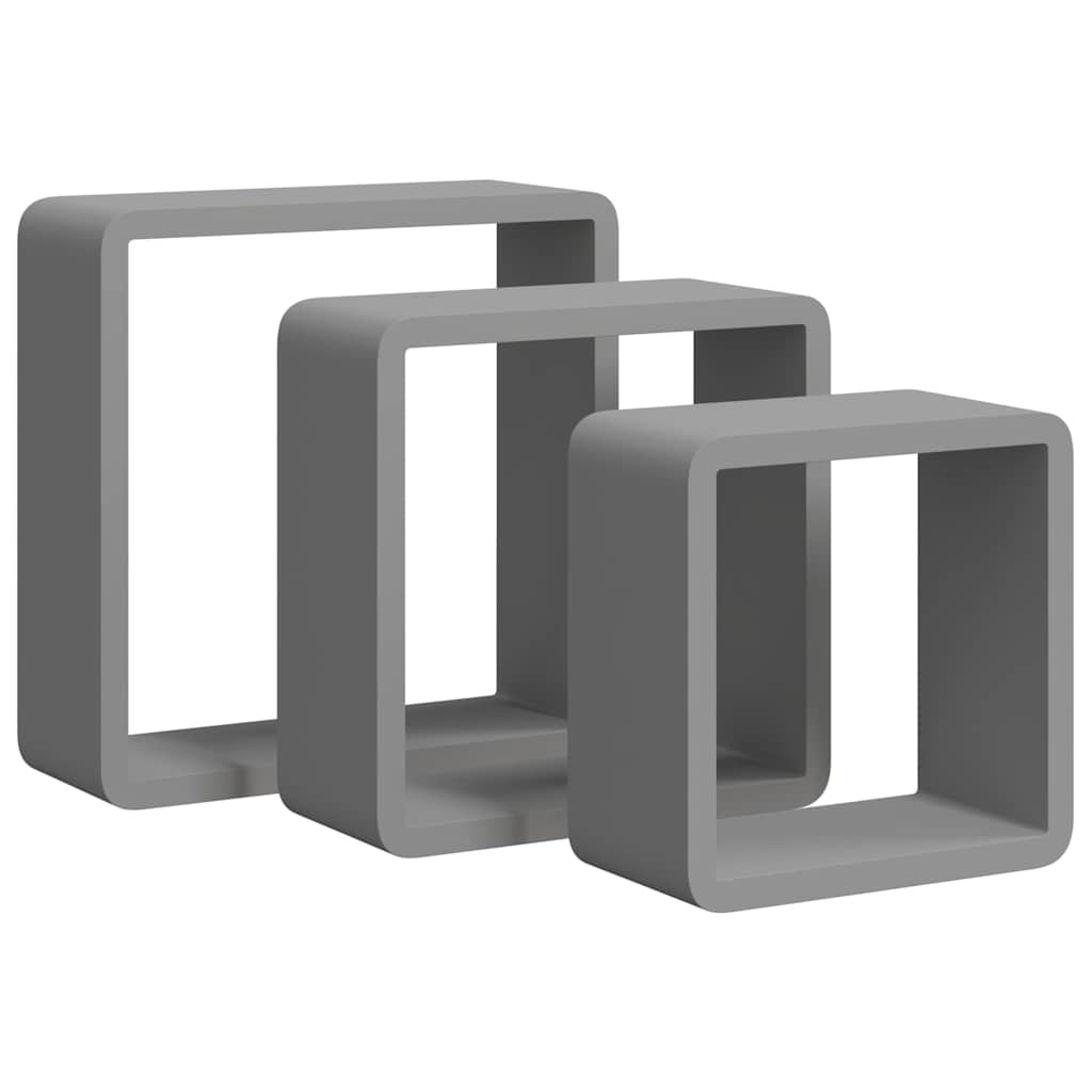 Vidaxl wandschappen kubus 3 st mdf grijs