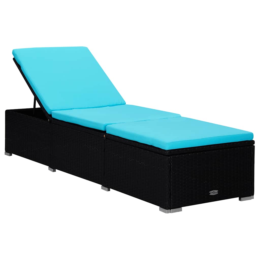 Vidaxl ligbed met kussen en theetafel poly rattan blauw