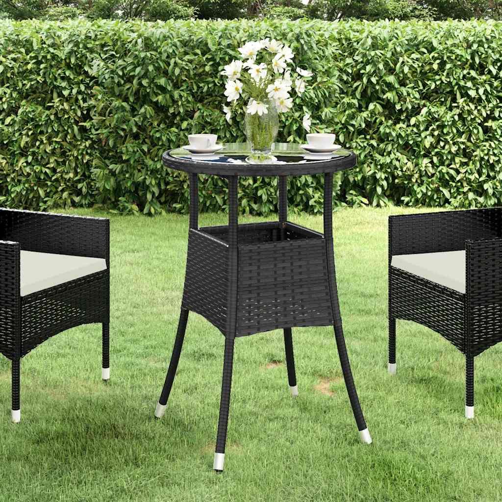 Vidaxl tuintafel ø60x75 cm gehard glas en poly rattan zwart