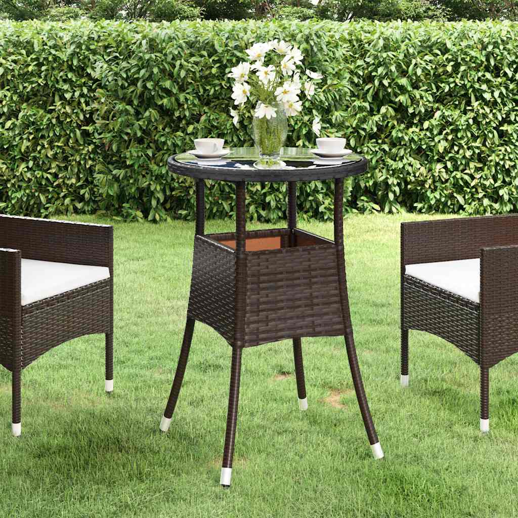 Vidaxl tuintafel ø60x75 cm gehard glas en poly rattan bruin