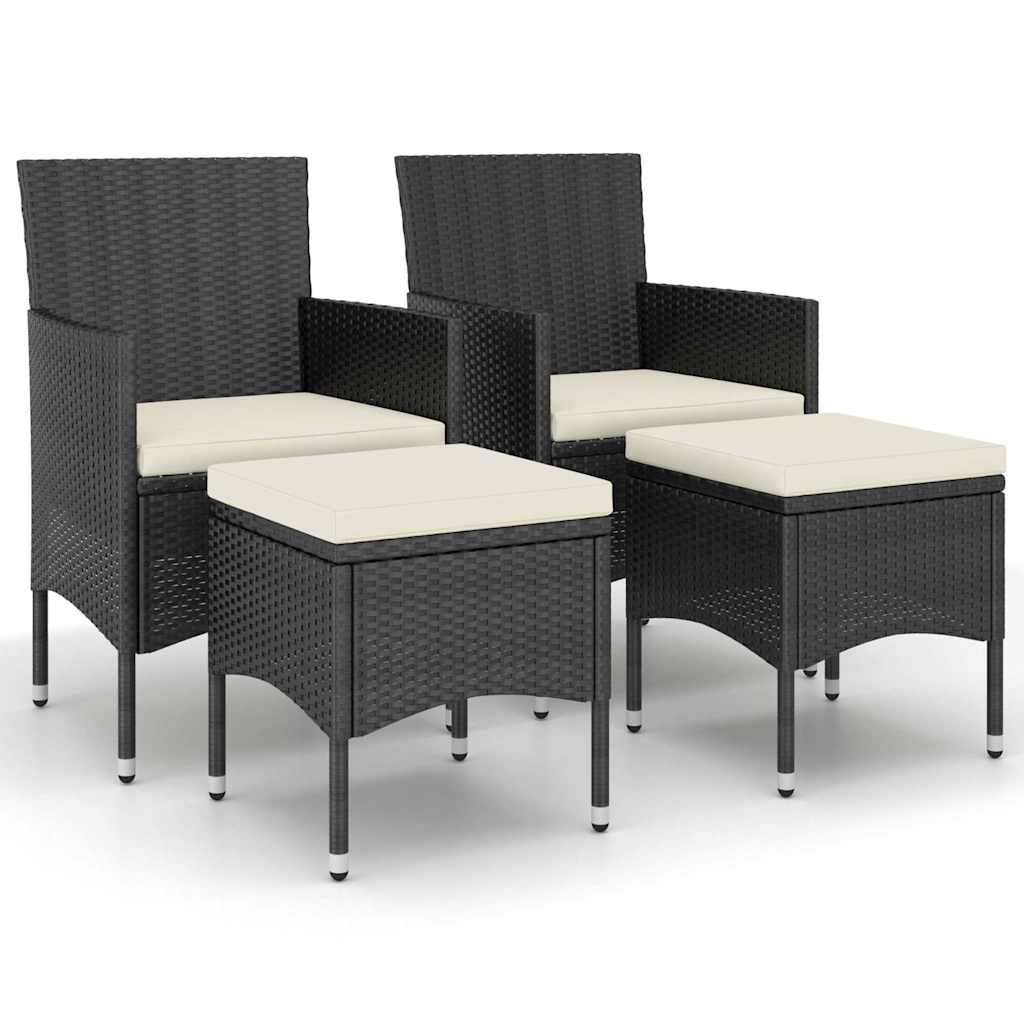 Vidaxl 4-delige tuinstoel- en voetenbankset rattan zwart