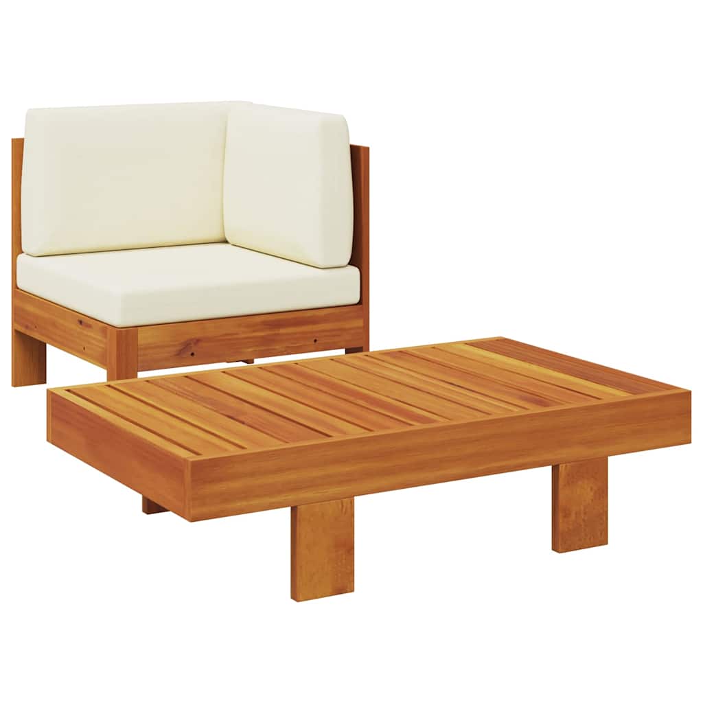 Vidaxl 2-delige loungeset met crèmewitte kussens acaciahout