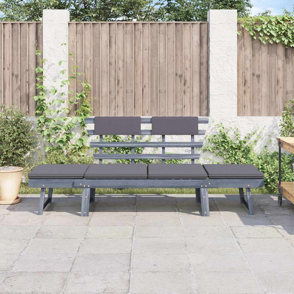 Vidaxl tuinbank met kussens 2-in-1 190 cm massief acaciahout grijs