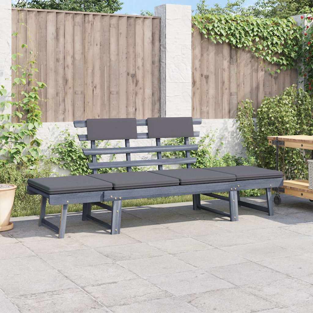 Vidaxl tuinbank met kussens 2-in-1 190 cm massief acaciahout grijs