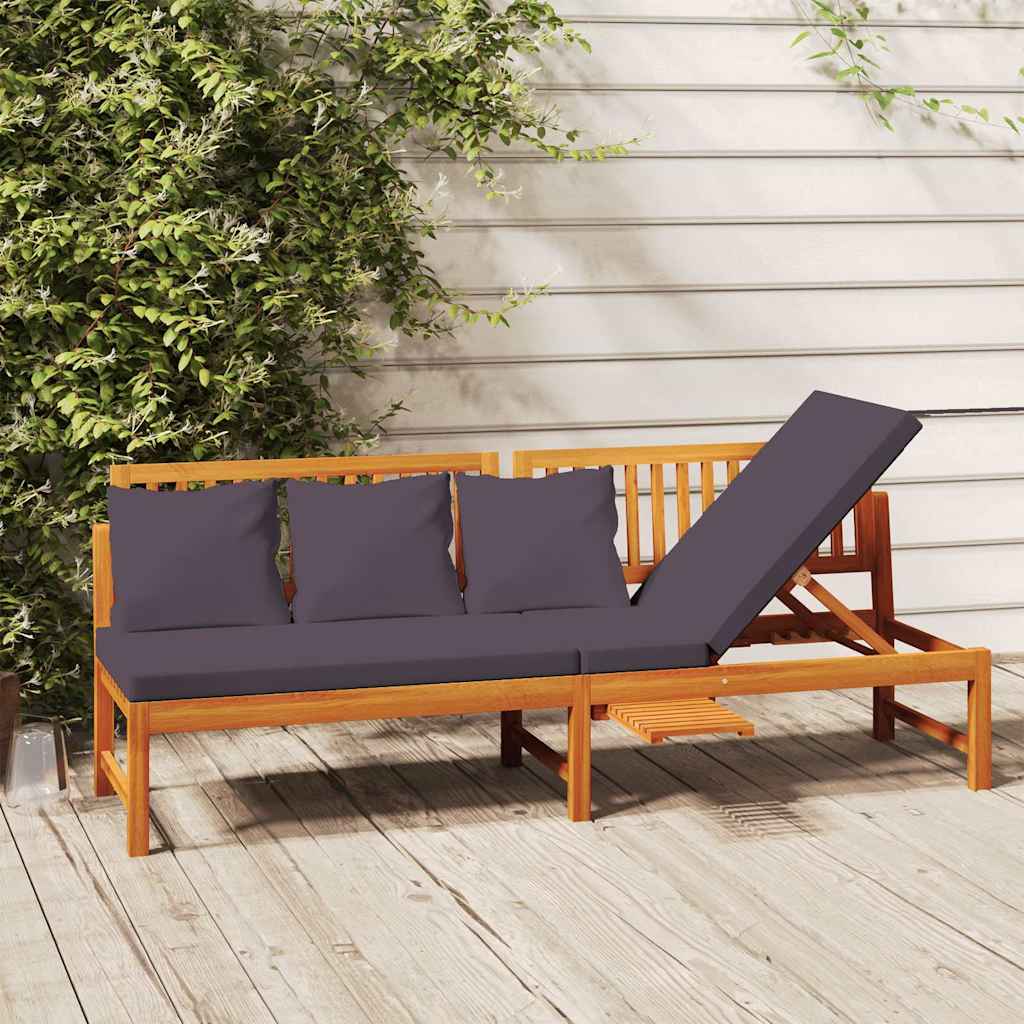 Vidaxl dagbed met grijs kussen 200x60x75 cm massief acaciahout