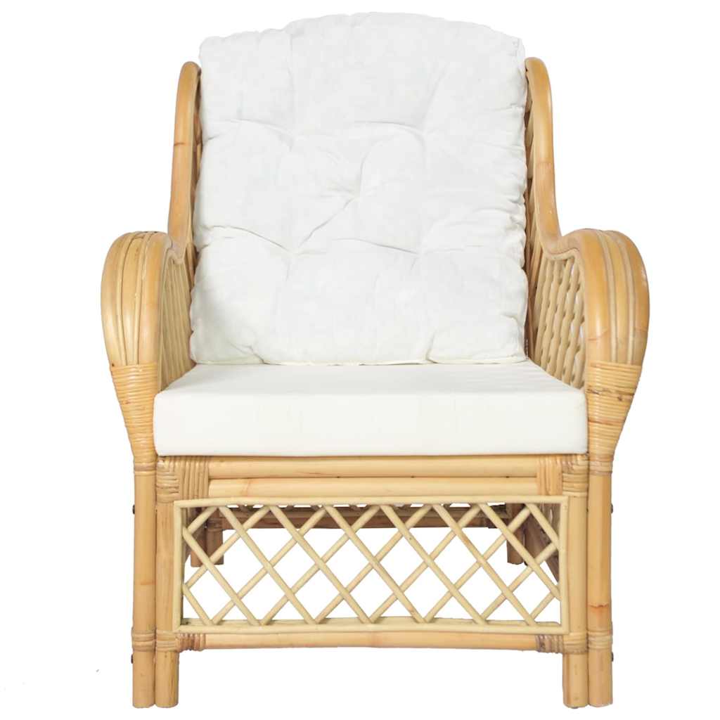 Vidaxl stoel met kussen natuurlijk rattan en linnen