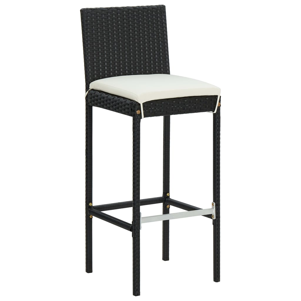 Vidaxl tuinbarkrukken met kussens 2 st poly rattan zwart