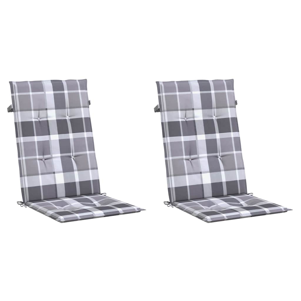 Vidaxl tuinstoelkussens 2 st hoge rug ruitpatroon 120x50x3 cm grijs