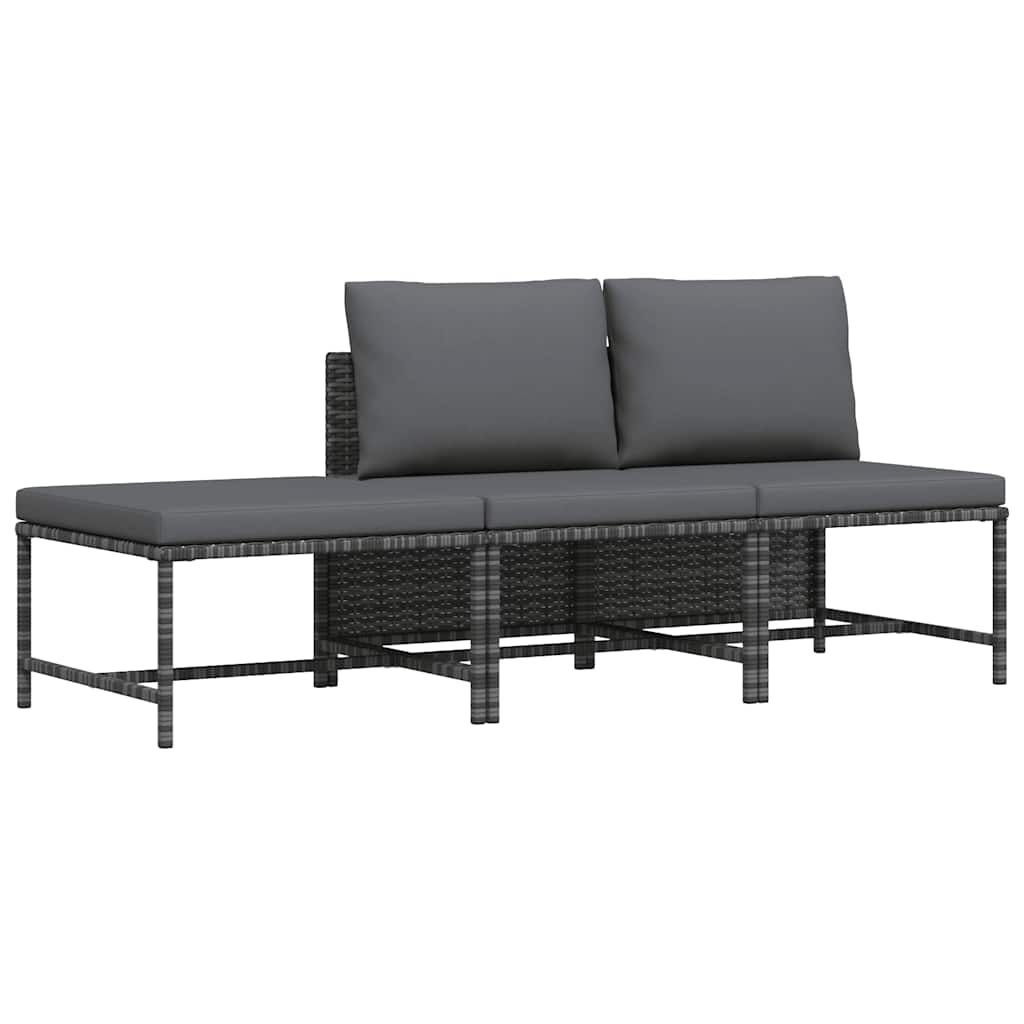 Vidaxl 3-delige loungeset met kussens poly rattan grijs