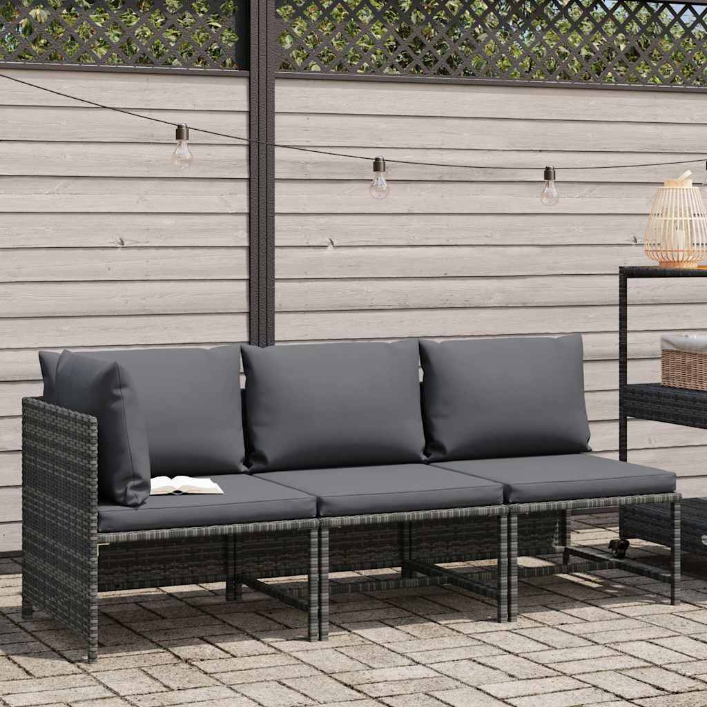 Vidaxl 3-delige loungeset met kussens poly rattan grijs