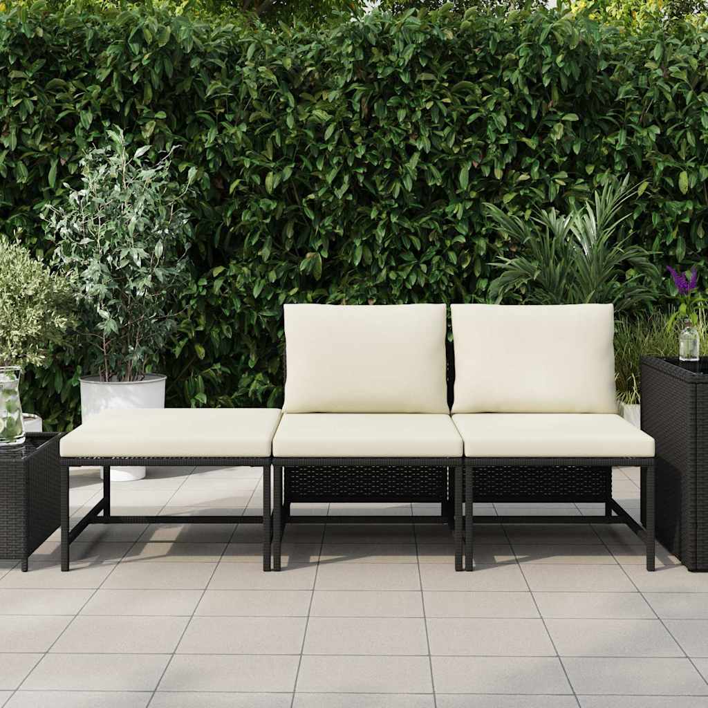 Vidaxl 3-delige loungeset met kussens poly rattan zwart