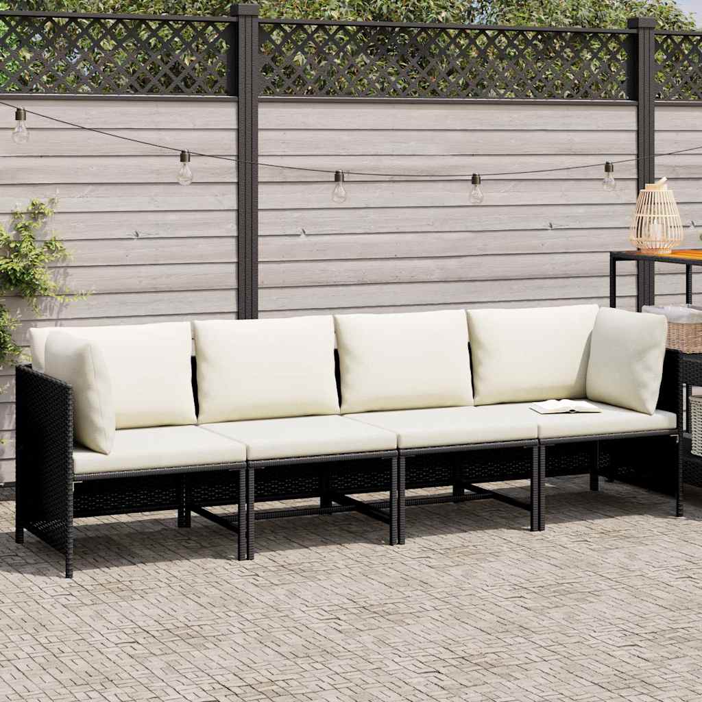 Vidaxl tuinbank 4-zits met kussens poly rattan zwart