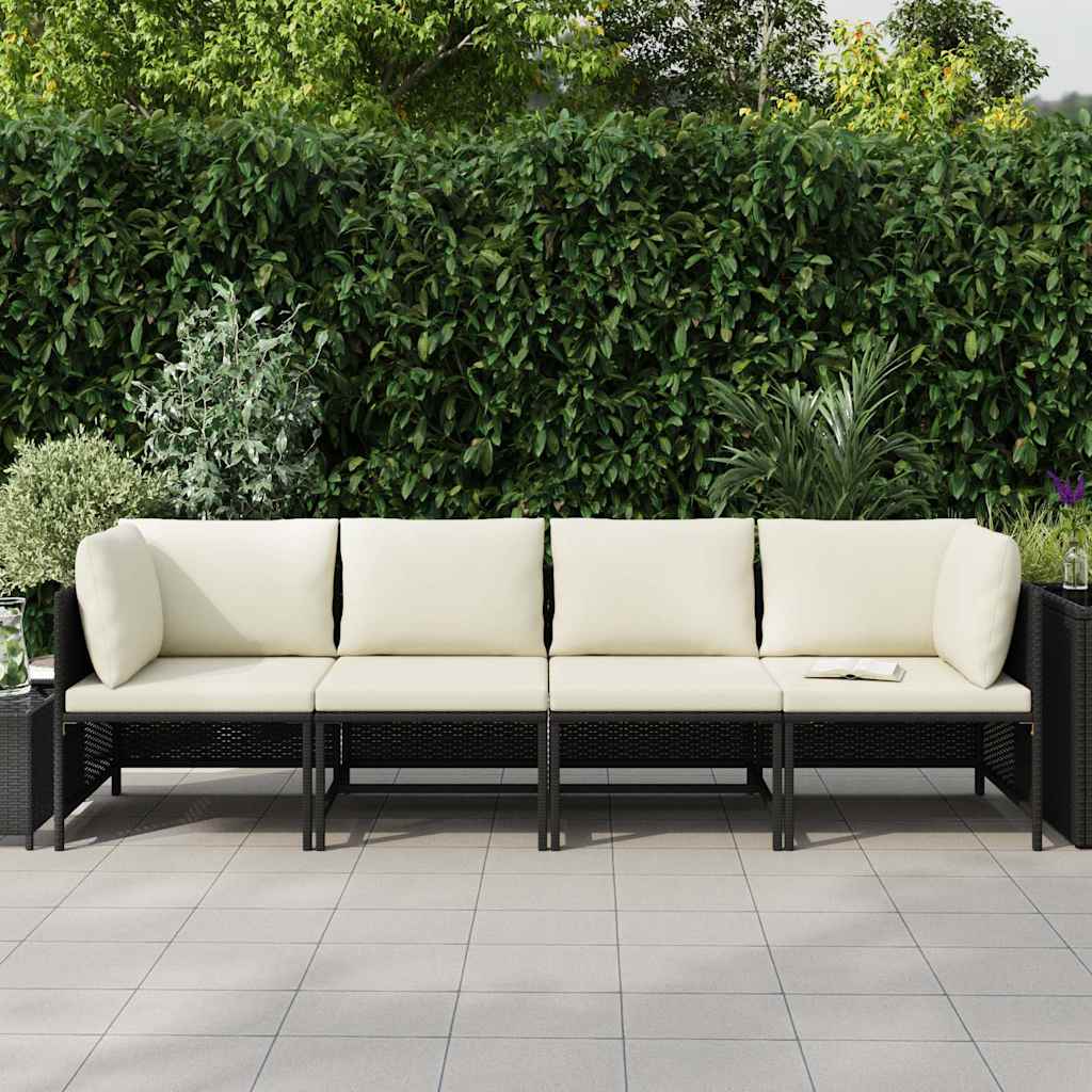 Vidaxl tuinbank 4-zits met kussens poly rattan zwart